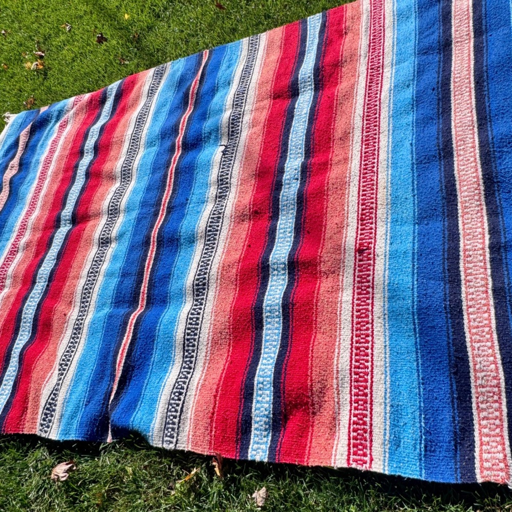 Vintage Mexican Blanket Serape Throw Stripe Southwestern Boho Decor BOLD Falsa - Picture 2 of 10